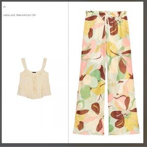 Linen Lace Trim Ruffle Top and pants